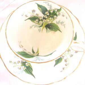 Hammersley Lily of the Valley Tea Cup and Saucer, Signed E. Tipping,  Gilt  I251